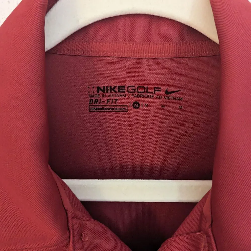 NIKE GOLF DRI-FIT Polo shirt Mens M Red Gray block color Embroidered logo S/S